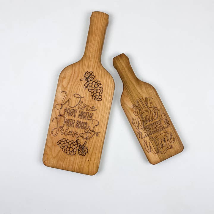 Customized Cherry Serving Board - Wine Bottle Cutting Board for wholesale by Buzzee Boards USA