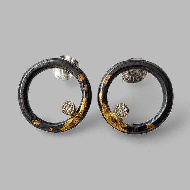Handmade mixed metal hoop Clearing Studs with diamonds for wholesale by McKenzie Mendel Jewelry