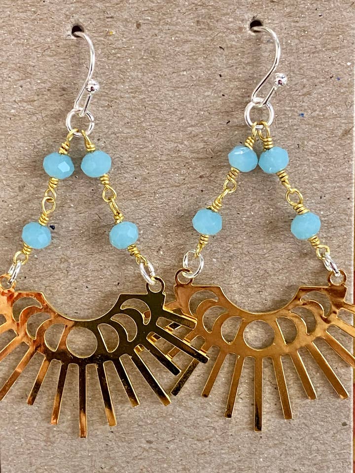 Chalcedony Golden Waning Moon Earrings for wholesale by Earth & Sparkle
