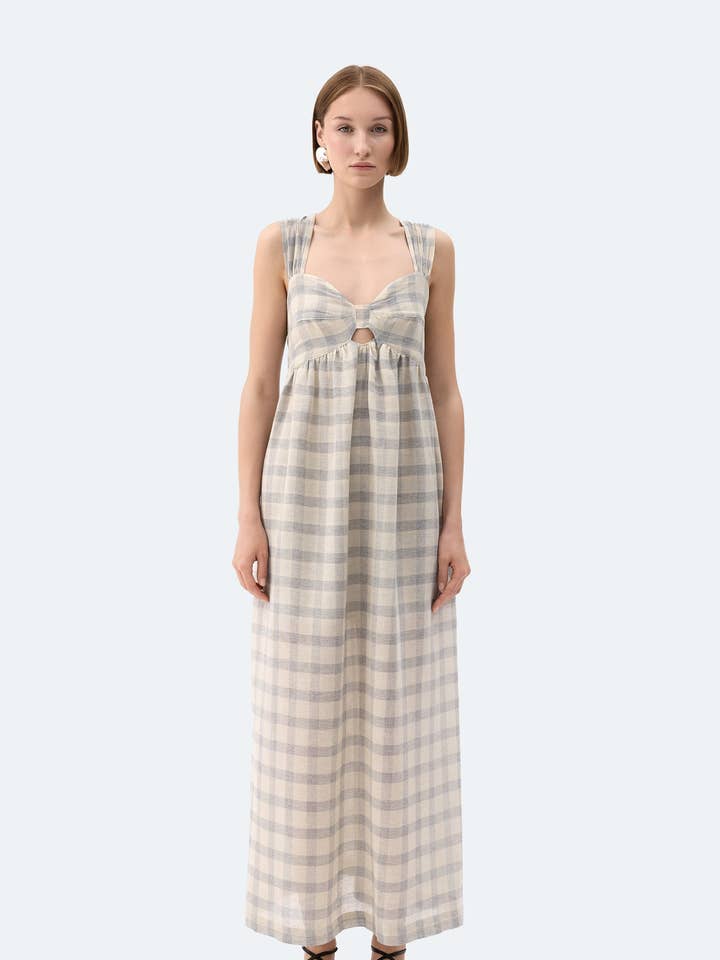 Vestido de tirantes de cuadros grises para venta al por mayor de IKIKIZ ONLINE