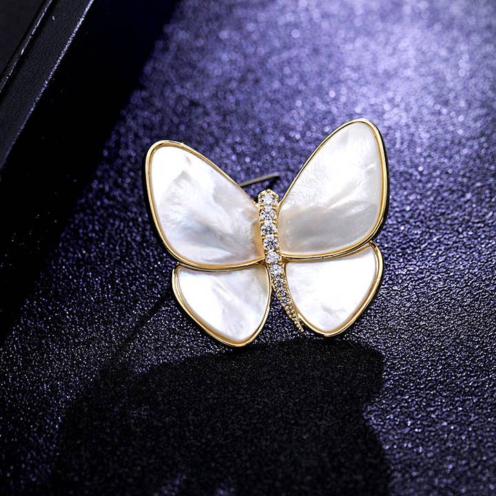 Perimade & Co. LLC - Wholesale Brooch - Mother Of Pearl Butterfly Statement Brooch in Solid Copper