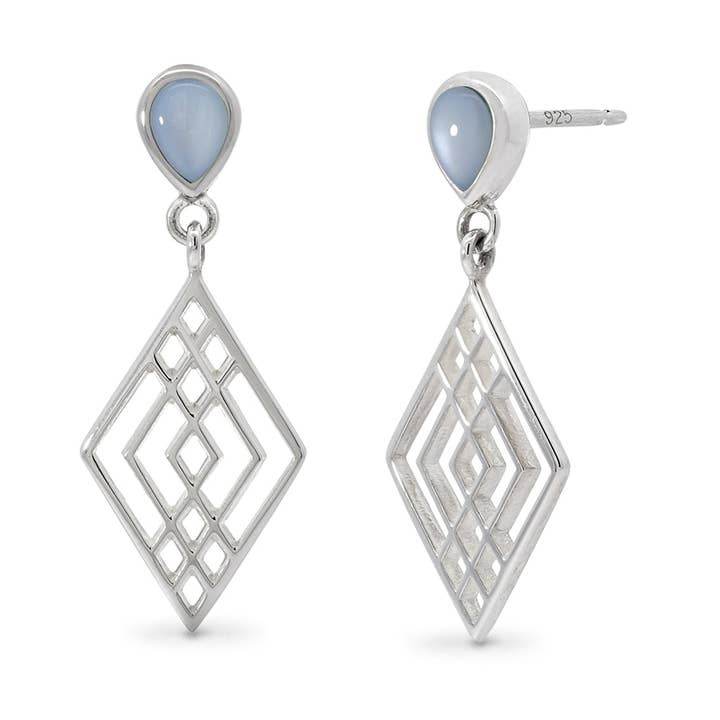 Brincos de Treliça com Madrepérola Azul (CDB 4564BLMOP) por atacado de Boma Jewelry