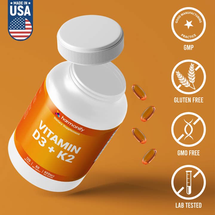 HARMONIFY - Wholesale Oral Supplement/Vitamin - Vitamin D3 K2 400 mcg | 120 Softgels | Bone & Heart Support5