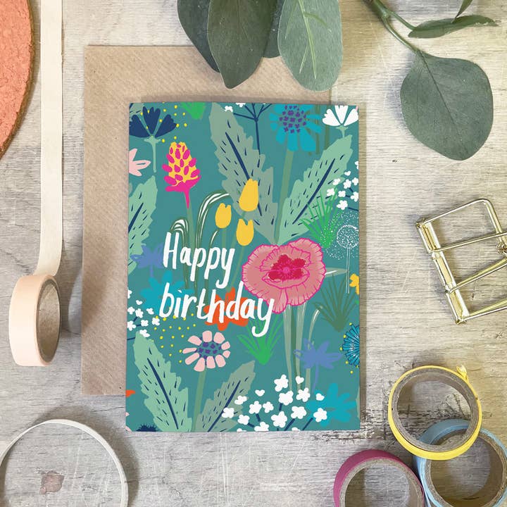 Wildflower Birthday Card - Birthday Flowers Card for wholesale by martha and hepsie ltd
