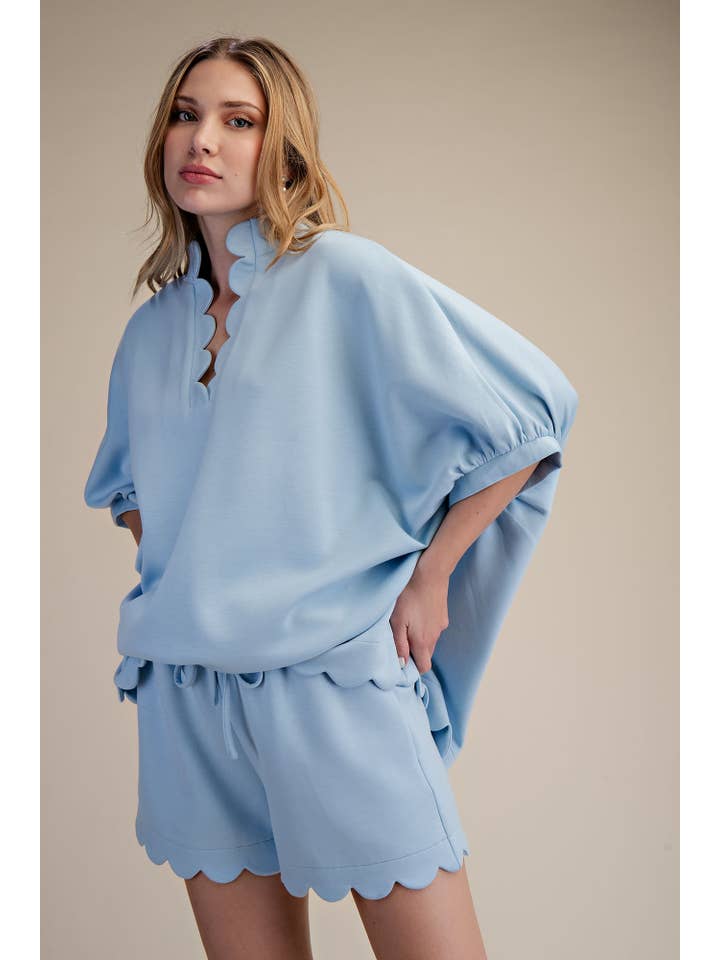 Glam - Wholesale Blouse - Women's - Scallop Neck Line Oversized Top