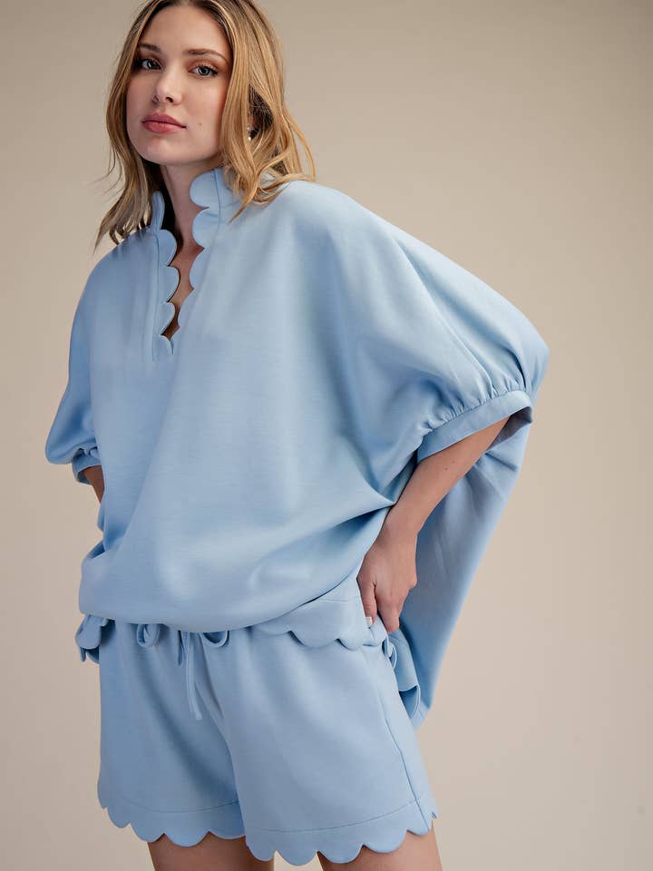 Scallop Neck Line Oversized Top for wholesale by Glam