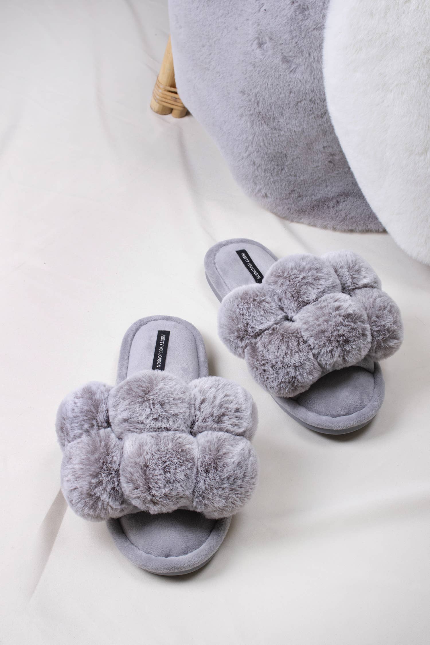 Wholesale Dolly Pom Pom Slippers in Grey for your store Faire