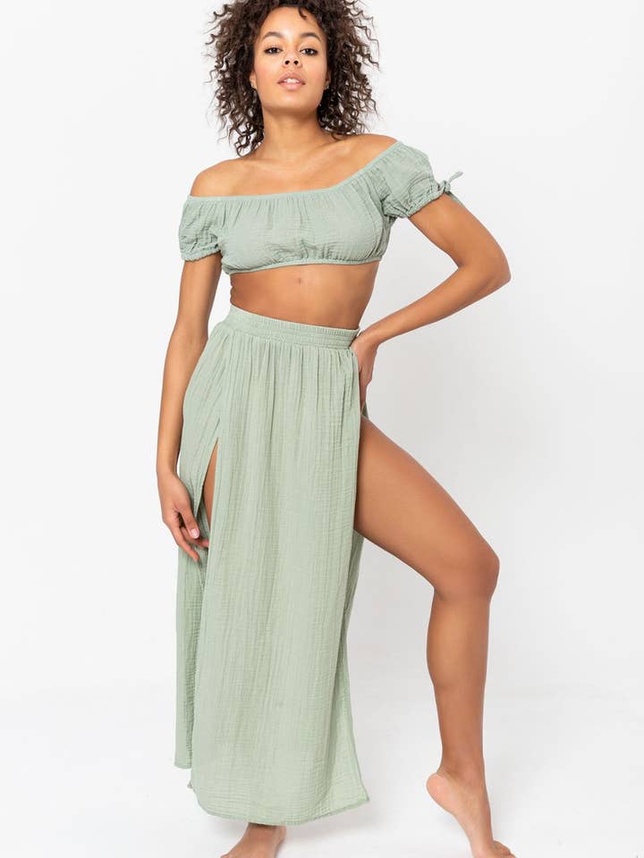 Heart Earth Craft - Wholesale Skirt - Women's - Black Cotton Double Slit Maxi Summer Skirt (Sustainable)