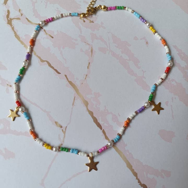 Beaded Necklace | Golden Stars Model for wholesale by Kolorya