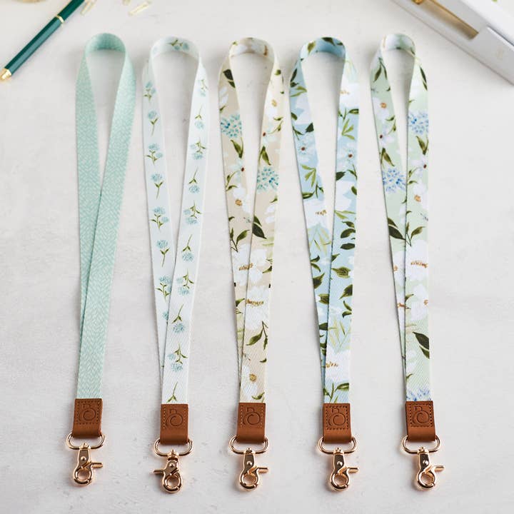 Neck Lanyard with Leather Embossed Closure and Gold Lobster Claw for wholesale by Beth Schneider Designs, LLC