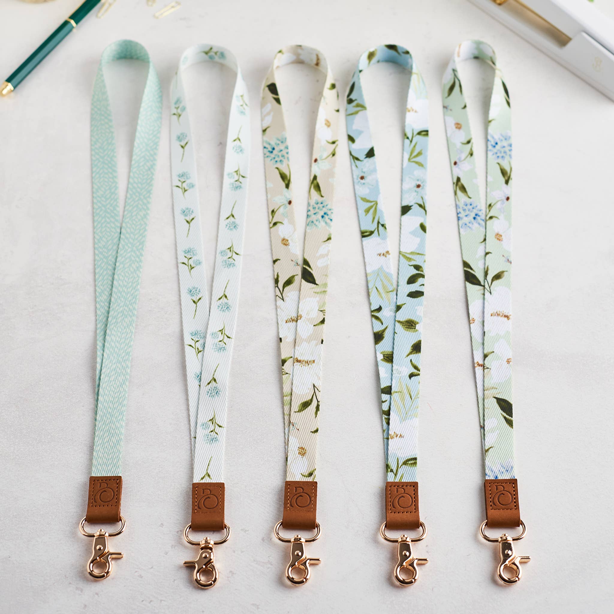 Neck Lanyard with Leather Embossed Closure and Gold Lobster Claw for wholesale by Beth Schneider Designs, LLC