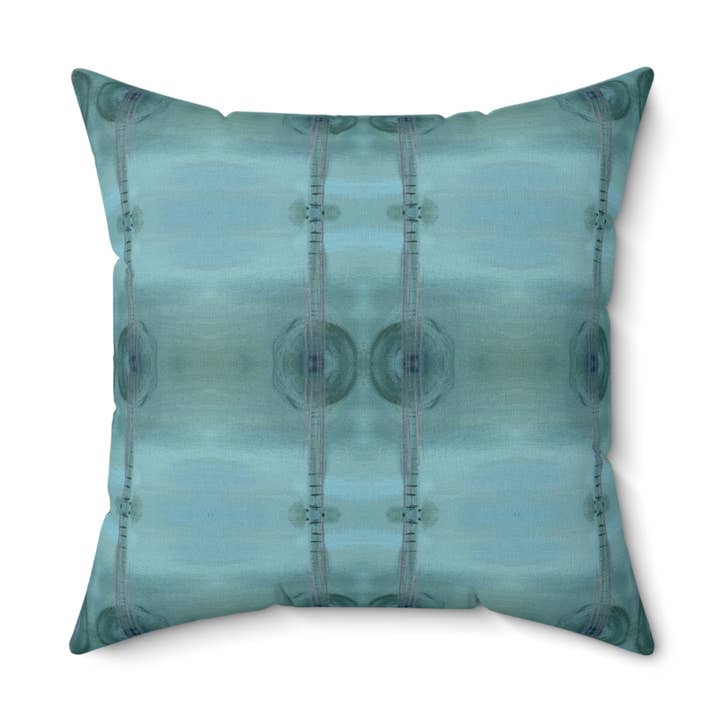 Coussin Carré en Velours - Guitares Géométriques Bleu / Vert pour la vente par PALMER K Designs