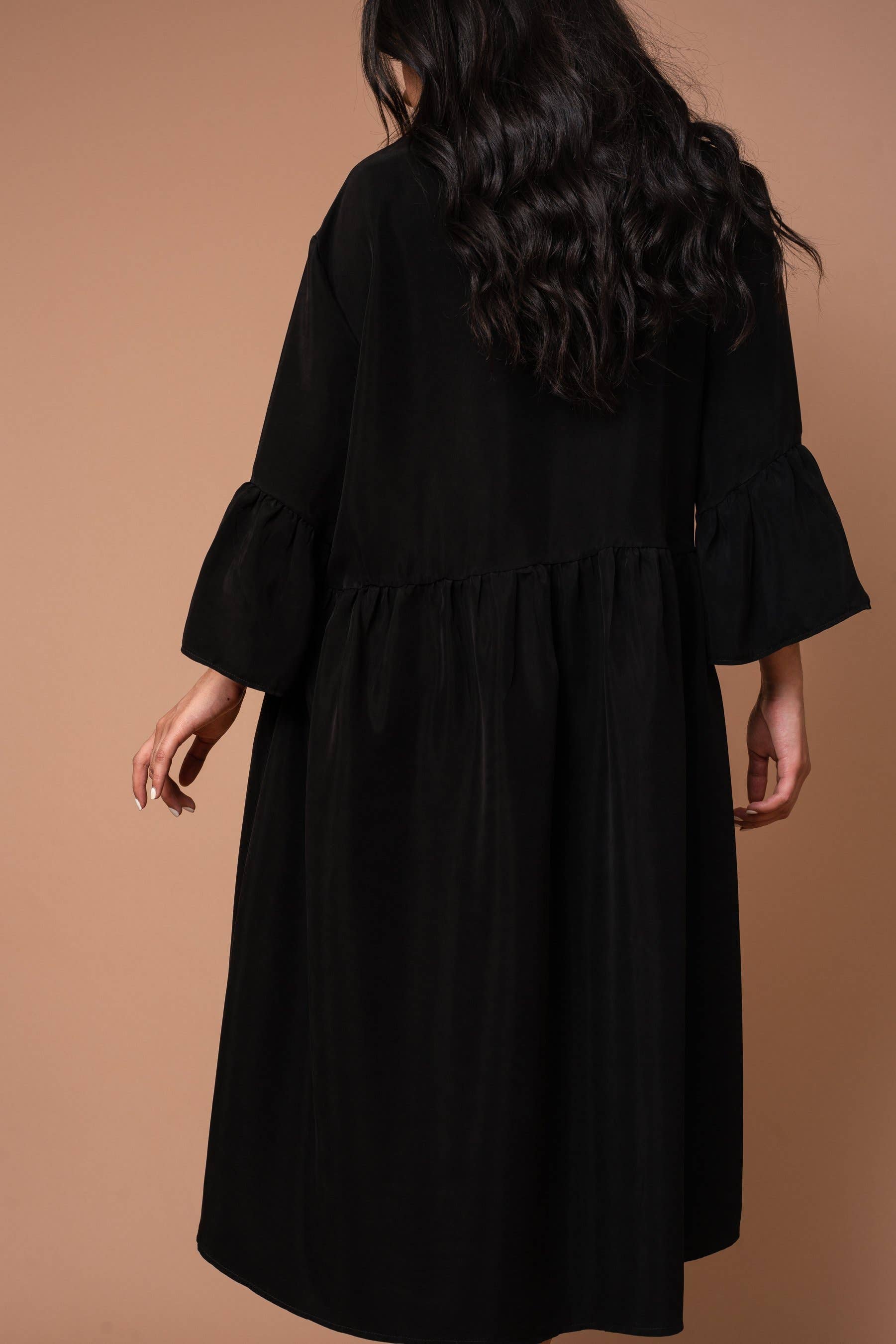 Altar - Wholesale Dress - Women's - Black Ruffle Sleeve Dress1