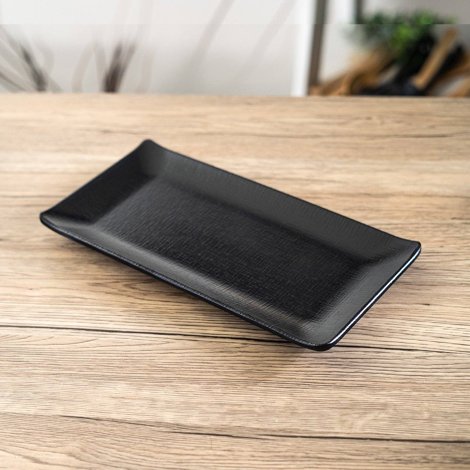 Urban Tokyo - Wholesale Dinner Plate - 12"L Rectangular Plate Silk Black Melamine Series (6/24)1