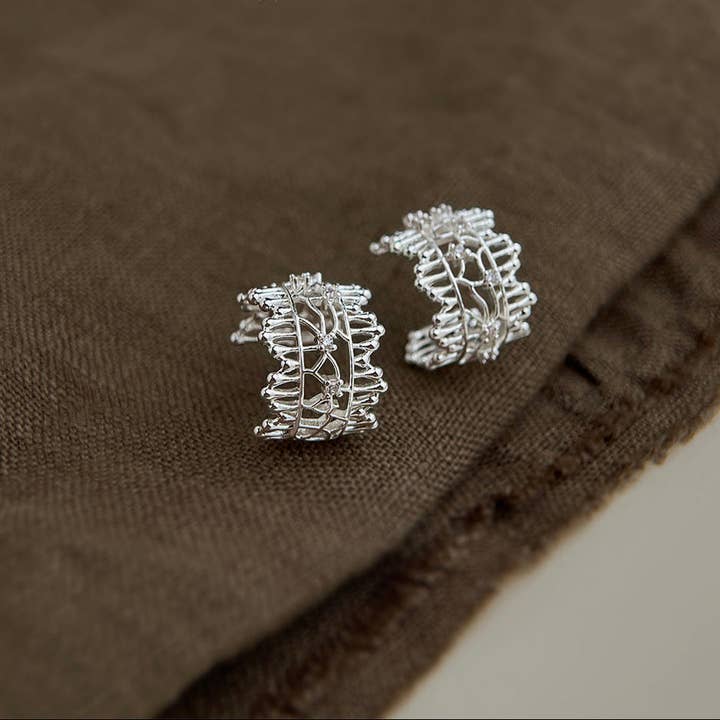 Revelari - Wholesale Hoop Earrings - Textured Silver Hollow Hoop Earrings