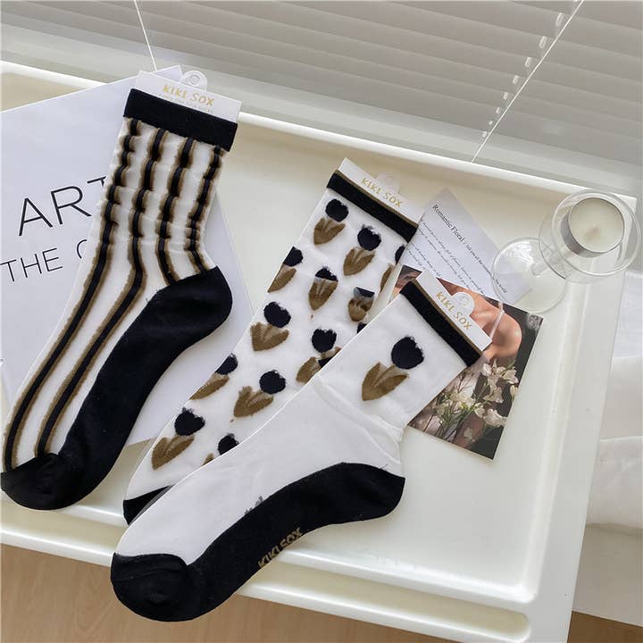 Tourtiwi - Wholesale Socks – Women's - Black Tulip Thin Mesh Socks8