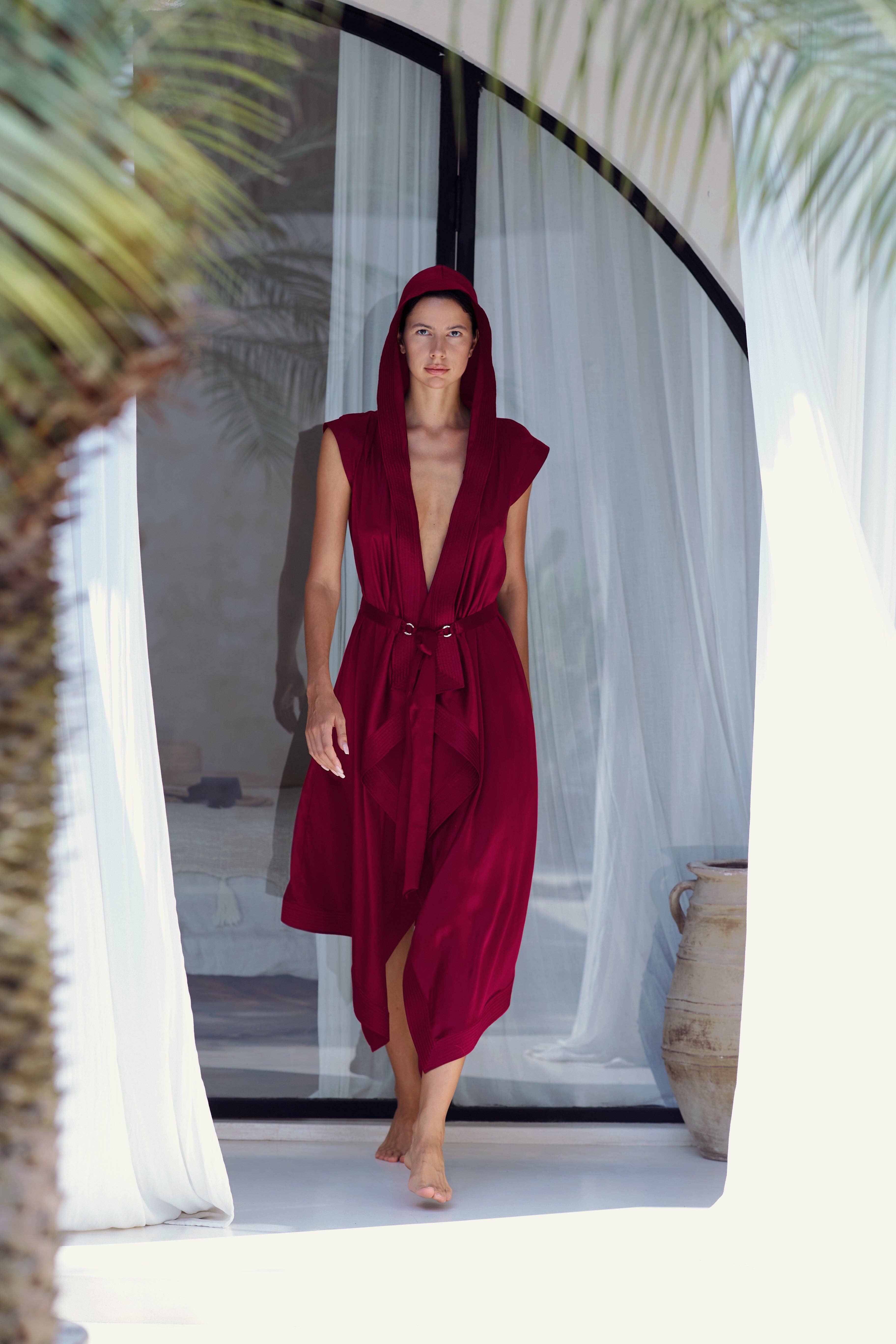 OBJECT & DAWN - Wholesale Robe - Women's - Tamoe Silk Top Stitched Hooded Robe - 3 Color Variants9