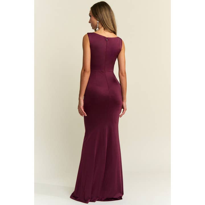 Maniju - Wholesale Dress - Women's - MM25006 BOAT NECK GOLD BUCKLE STRETCH KNIT MAXI DRESS2