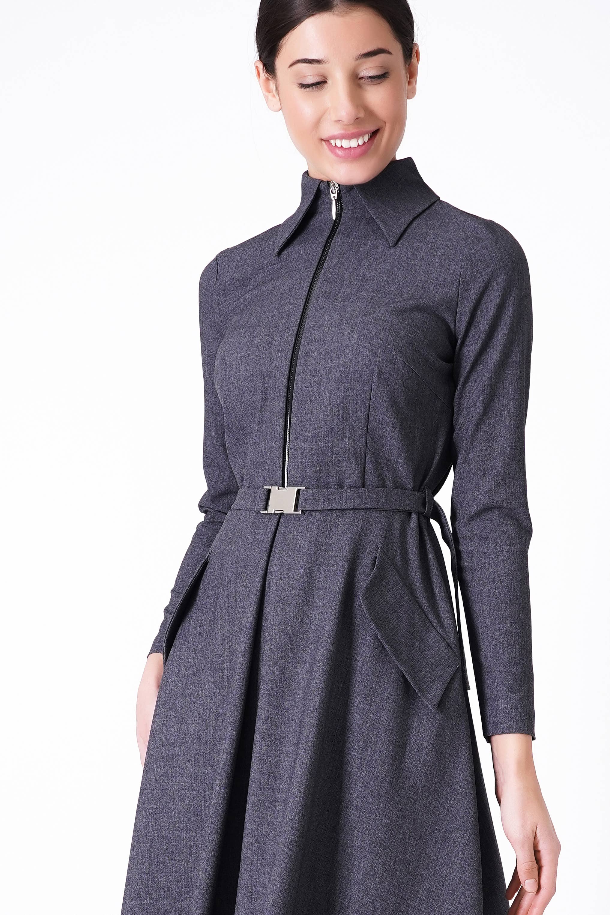 TAVROVSKA - Wholesale Dress - Women's - Gray zipper shirt dress3