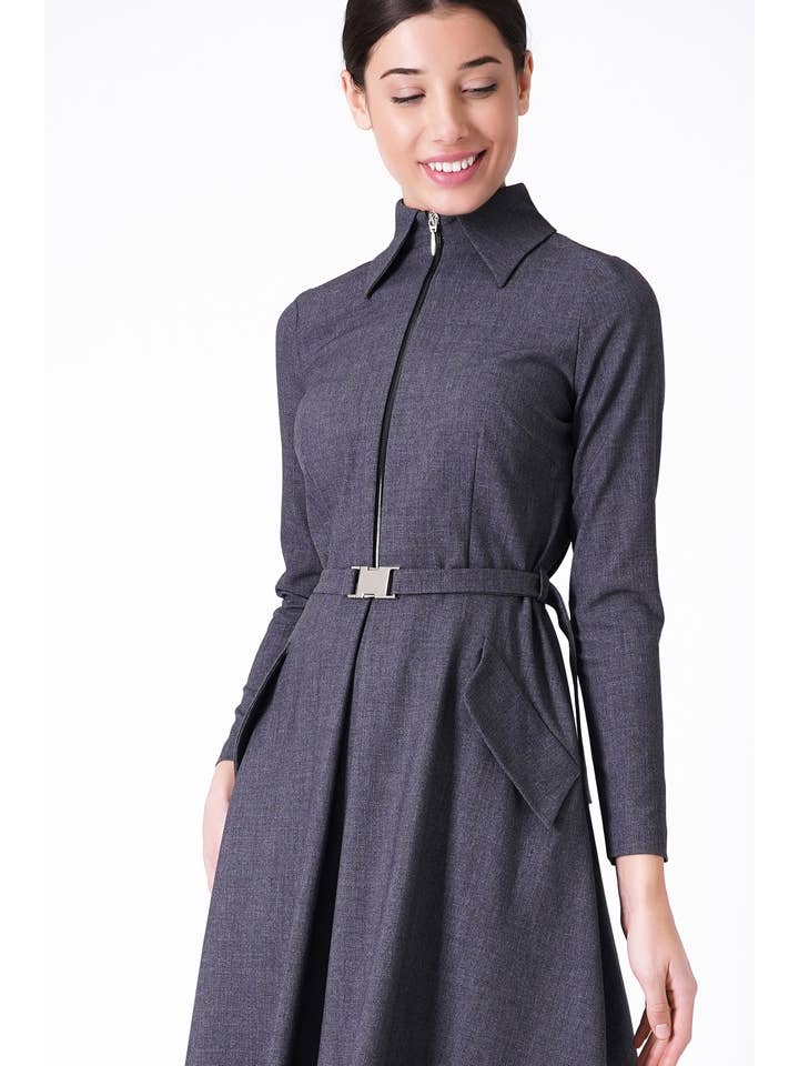 TAVROVSKA - Wholesale Dress - Women's - Gray zipper shirt dress3