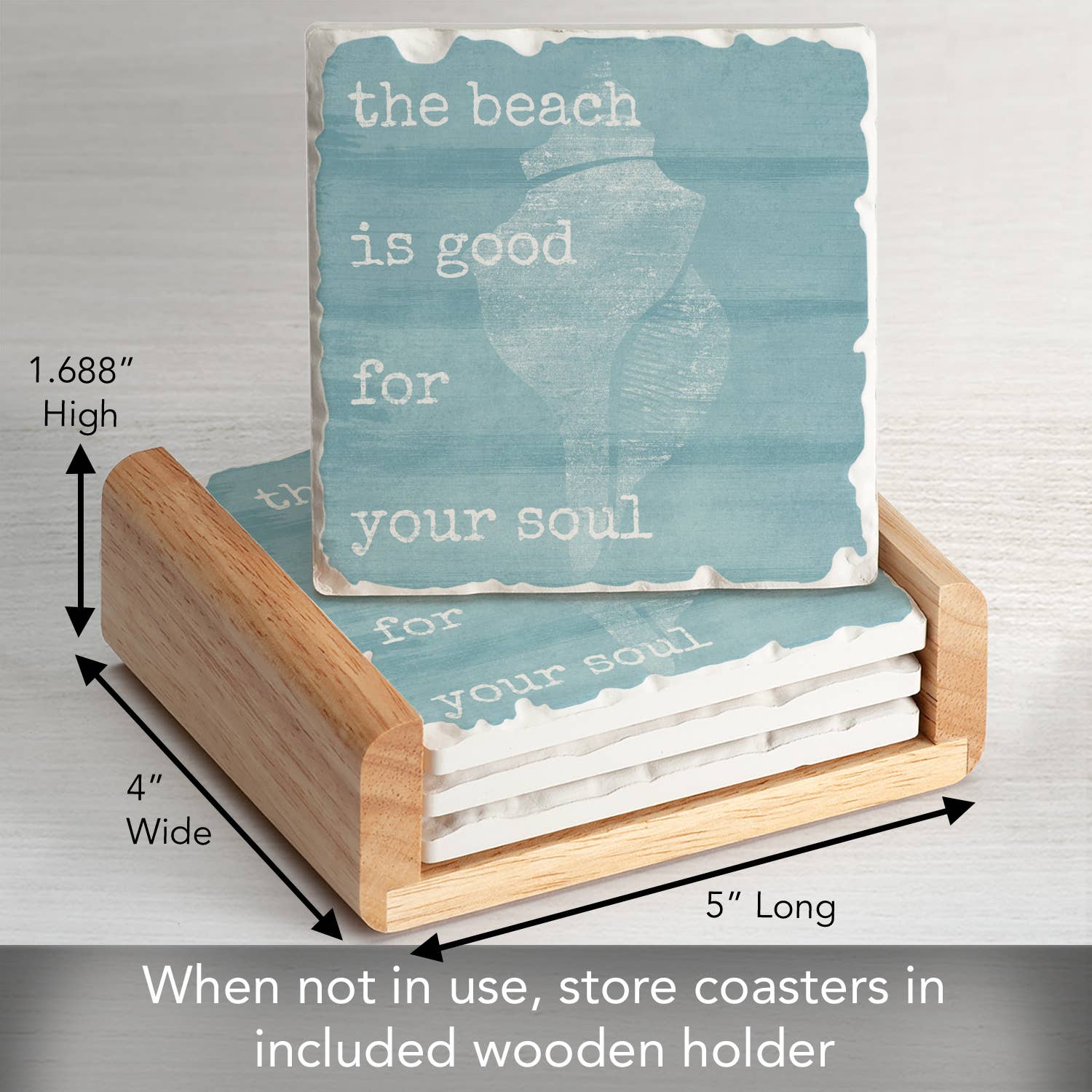 Conimar Promotions - Wholesale Coasters - Beach Soul 4 Pack Stone Coasters in Wooden Holder  3