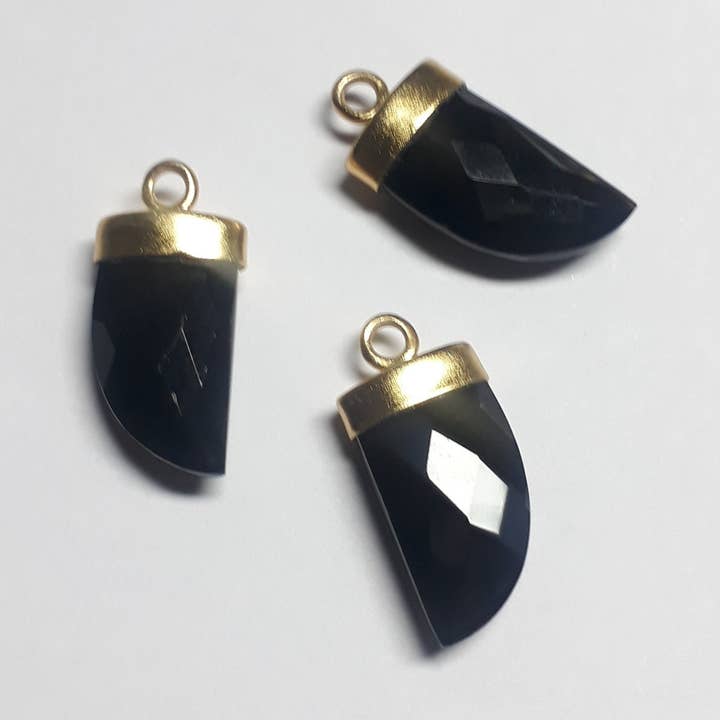 925 Sterling Silver Black Onyx Tooth Pendant DIY Connectors for wholesale by Rishi Jewelry