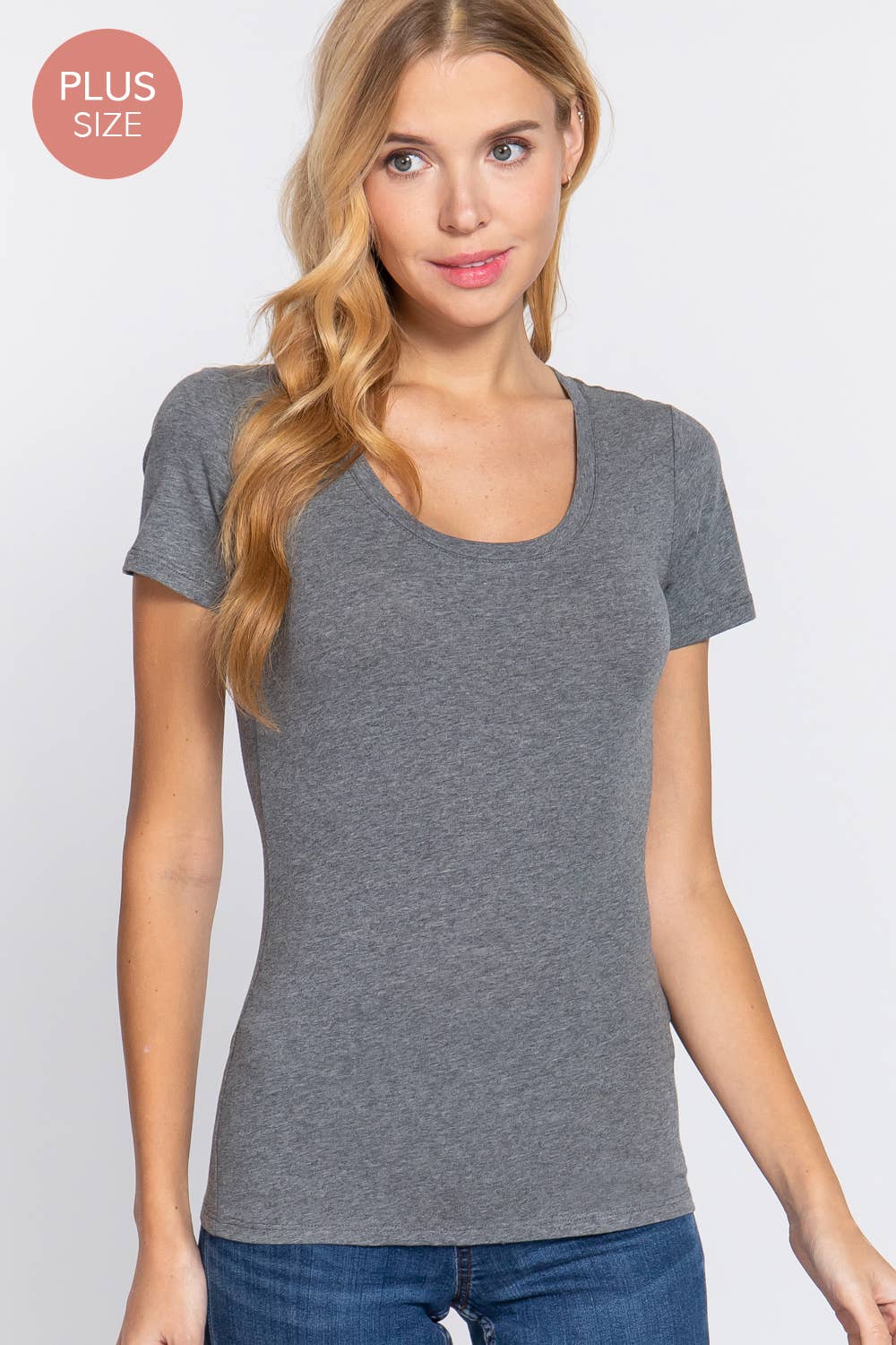 Active Basic | Active USA - Vente T-shirt – femme - [GRANDE TAILLE] Haut à manches courtes en jersey de coton à encolure dégagée42