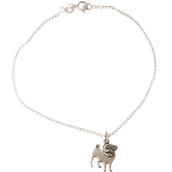 Gemshine - Vente Bracelets à breloques/pendentifs - Bracelet pendentif chien carlin Gemshine en argent 925 plaqué or