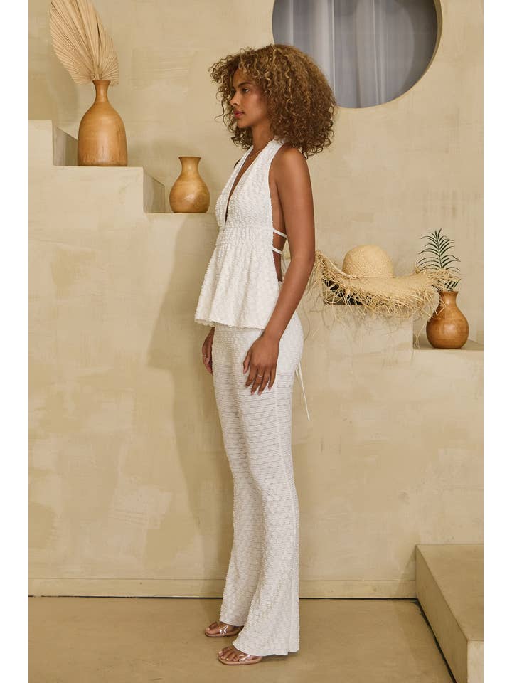 No Vacancy - Wholesale Blouse - Women's - Light textured back tie halter top