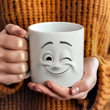 SubliMasterUK – wholesale Coffee mug – Winking Cartoon Face 3D Mug