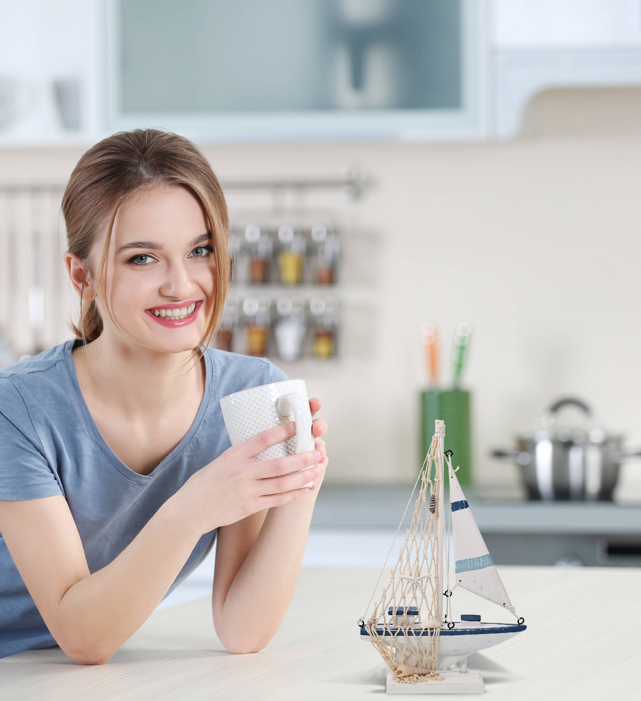 Cota Global - Wholesale Decorative Figurine - Nautical Decor - Blue Stripes Boat3