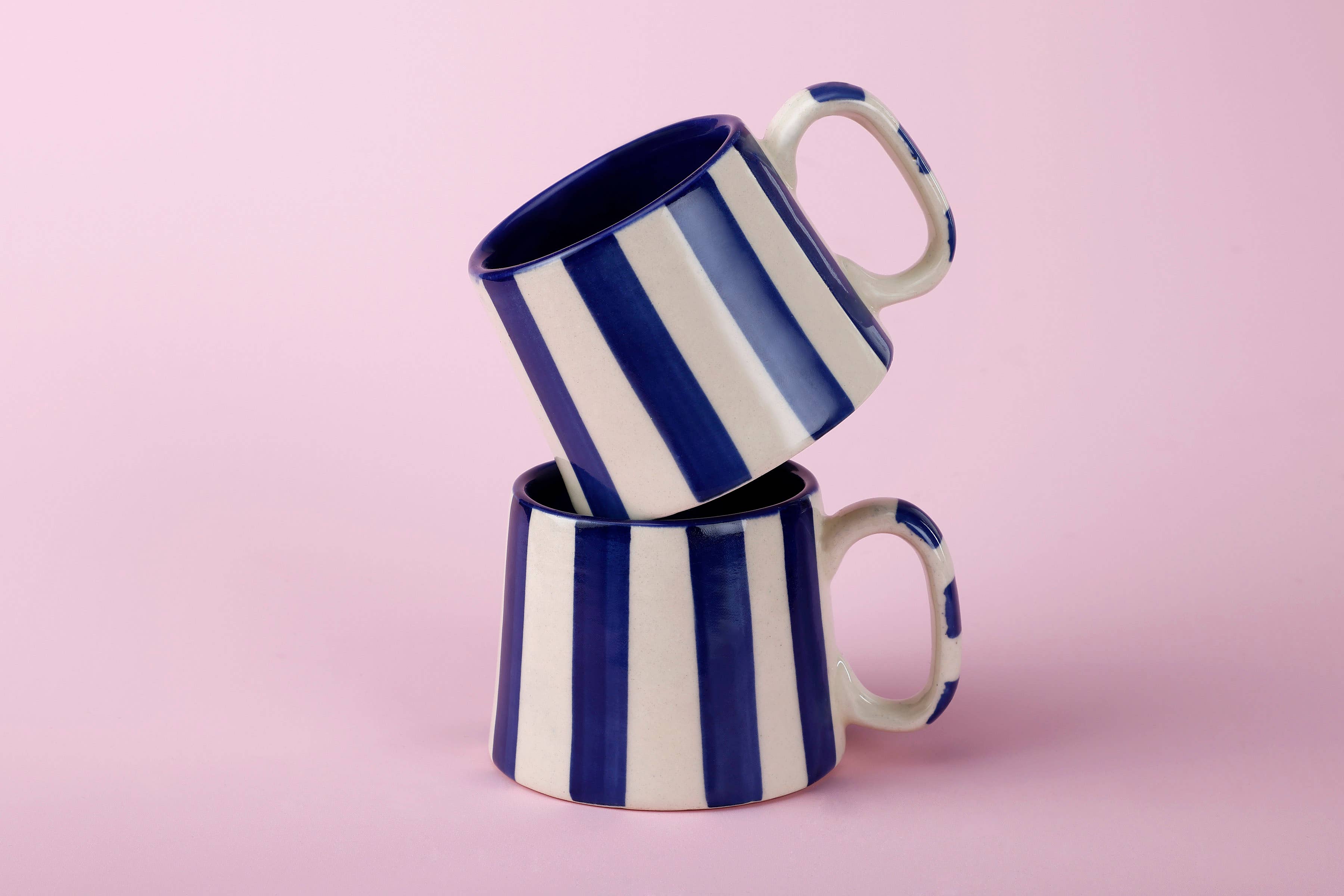 Casa Amarosa - Wholesale Coffee/Tea Cup - Ceramic Stripe  Coffee cup- Dark Blue  220ml3