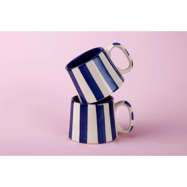 Casa Amarosa - Wholesale Coffee/Tea Cup - Ceramic Stripe Coffee cup- Dark Blue 220ml3