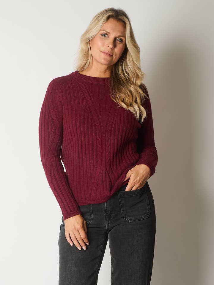 Cable Knit Jumper - Wine for wholesale by SOLO