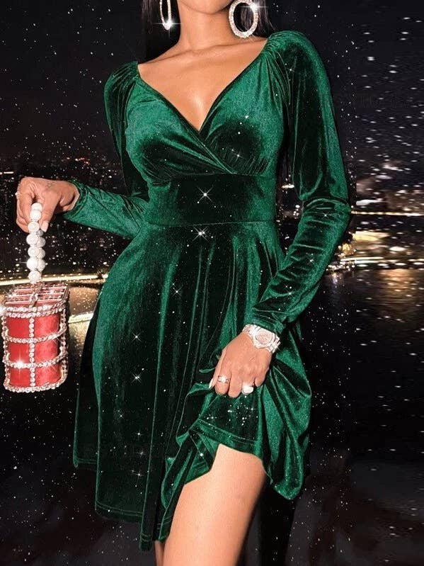 Autumn Festive Christmas V-Neck Dress for wholesale by HIDDENBRAND