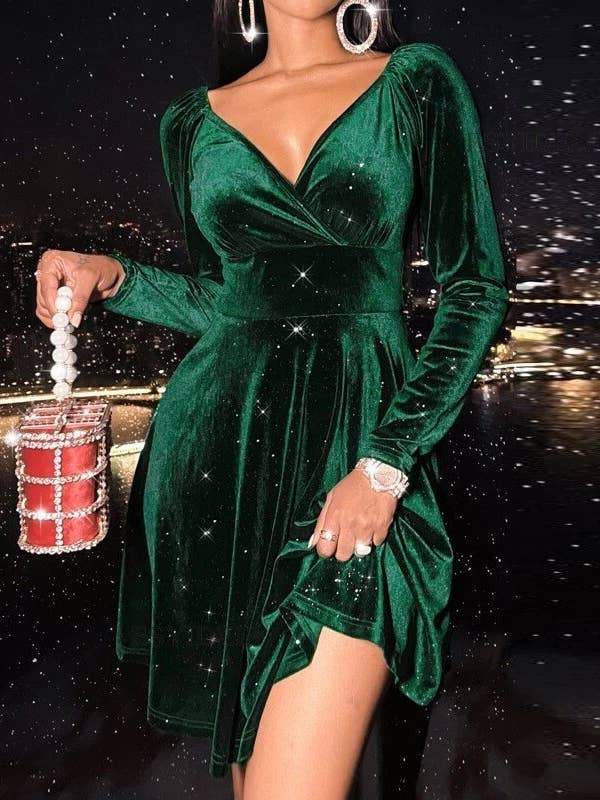 HIDDENBRAND - Wholesale Dress - Women's - Autumn Festive Christmas V-Neck Dress