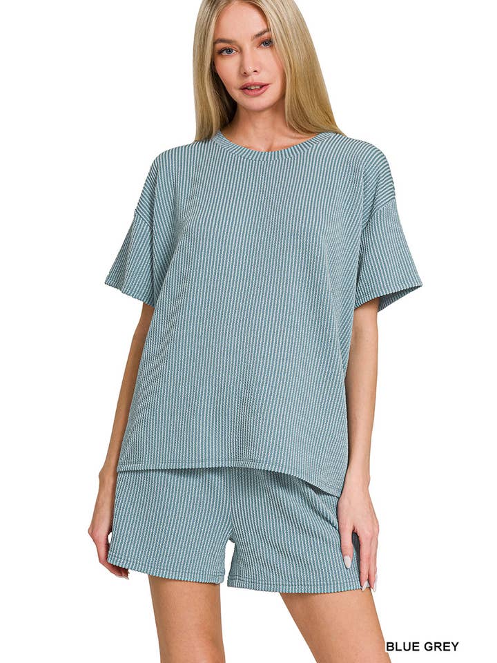 42POPS - Wholesale Lounge Set - Women's - ',,,..Corded Rib Short Sleeve Tee & Short Pants 2PC Set