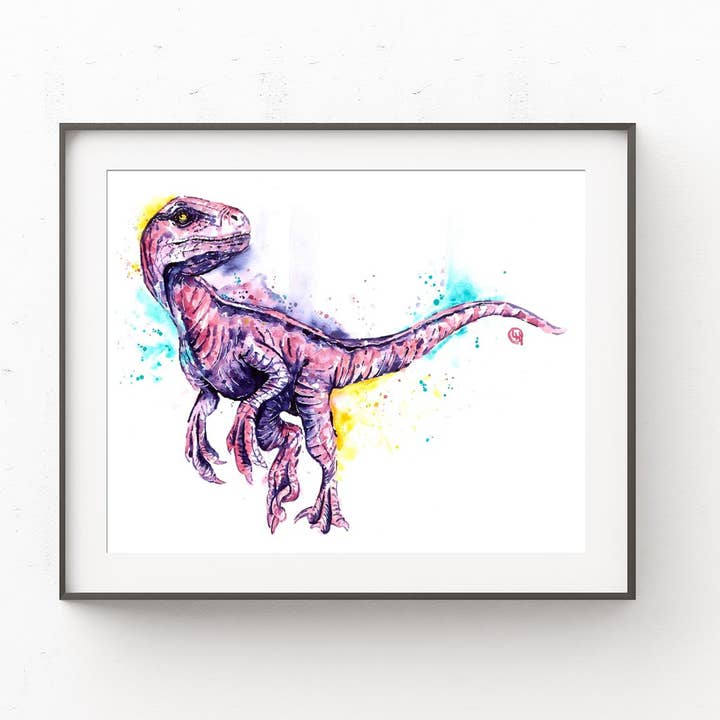 Whitehouse Art – wholesale Konsttryck – Blå Raptor - Kids Inredning, Dinosaurie konst, Barnkonst