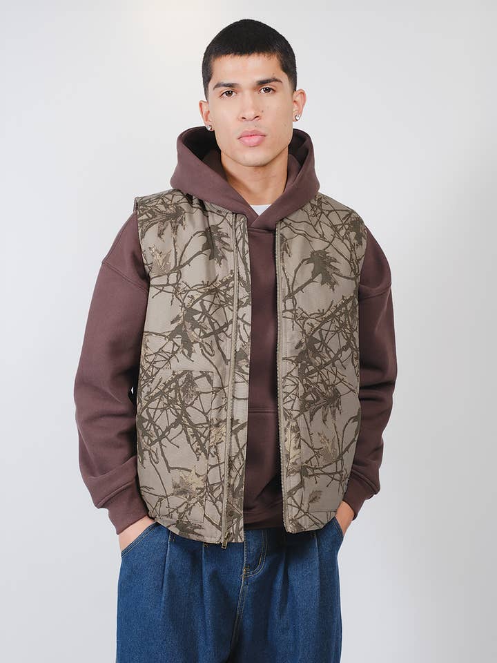 Tree Camo Canvas Vest for wholesale by Brooklyn Cloth