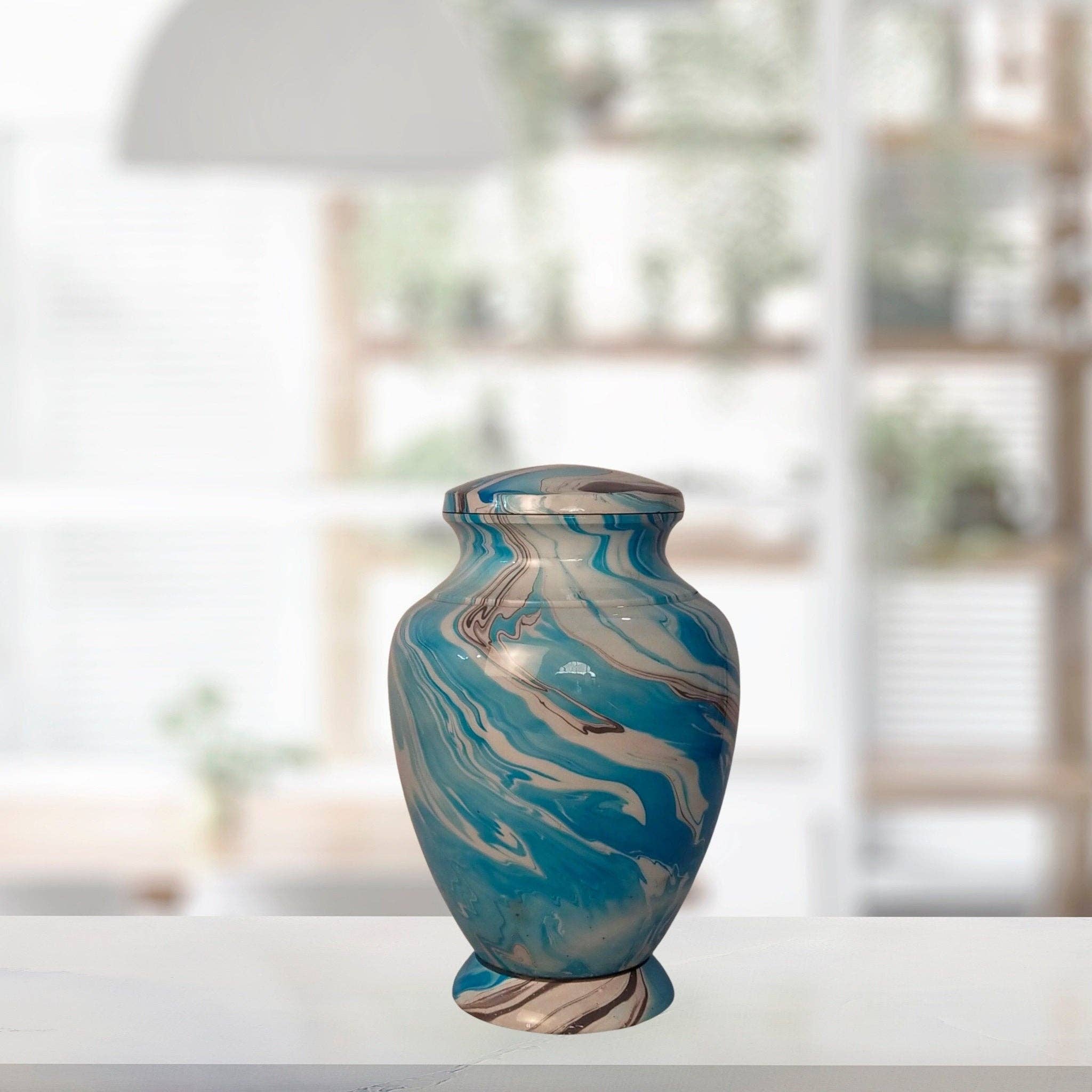 Plutus imports - Vente Urnes - Grande urne de crémation pour adultes avec finition en marbre pour cendres humaines4