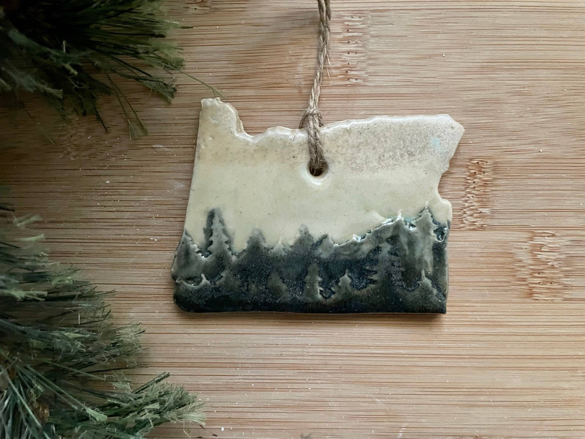 Flow Art Studios - Wholesale Ornament - Rustic Oregon with Trees Ceramic Ornament