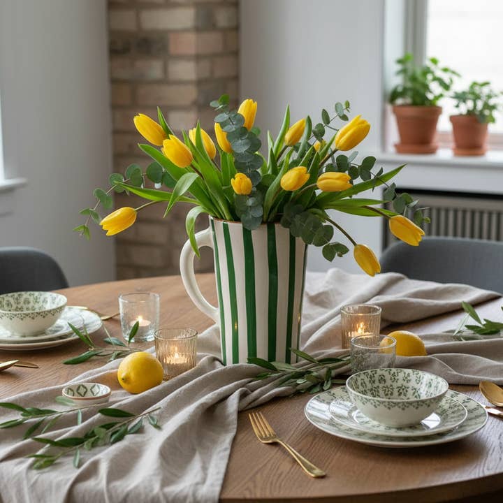 High crafty - Wholesale Carafe - Handmade White Ceramic Carafe with Green Stripes – Gift5