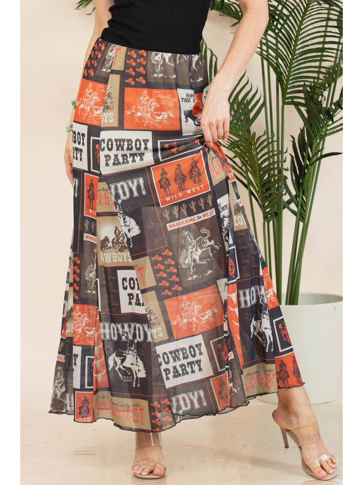 Rust Black AS1300-AGATHA WESTERN RODEO LINED FULL LENGHT MESH SKIRT for wholesale on Faire3