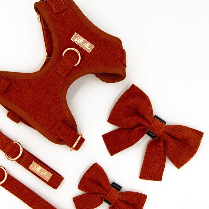 Adjustable Dog Harness LUXE: Rust Corduroy for wholesale by Little Ellie Boutique