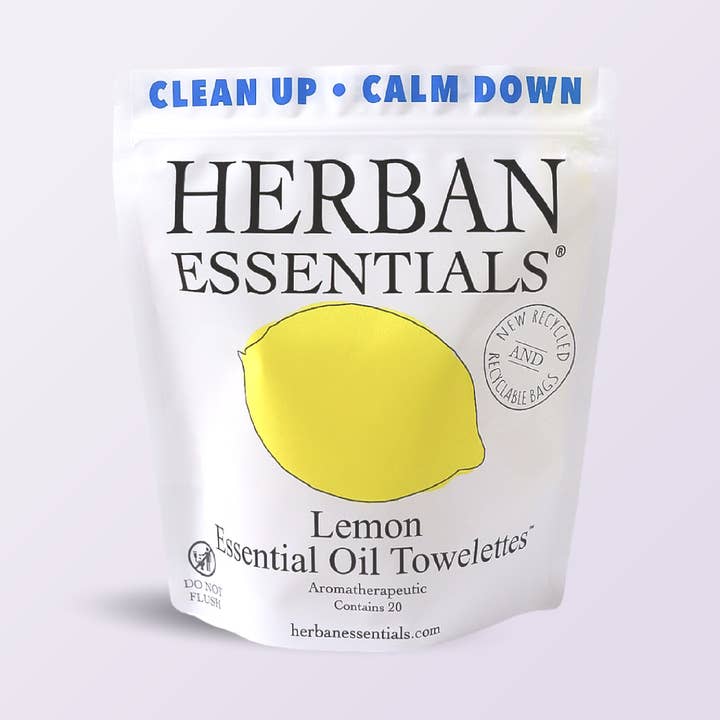 Serviettes au citron - 20 lingettes individuelles aux huiles essentielles pour la vente par Herban Essentials