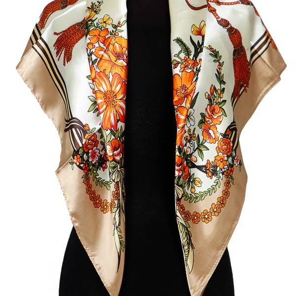 ASSORTED Poppy Floral Filigree Faux Silk Square Scarf for wholesale on Faire1