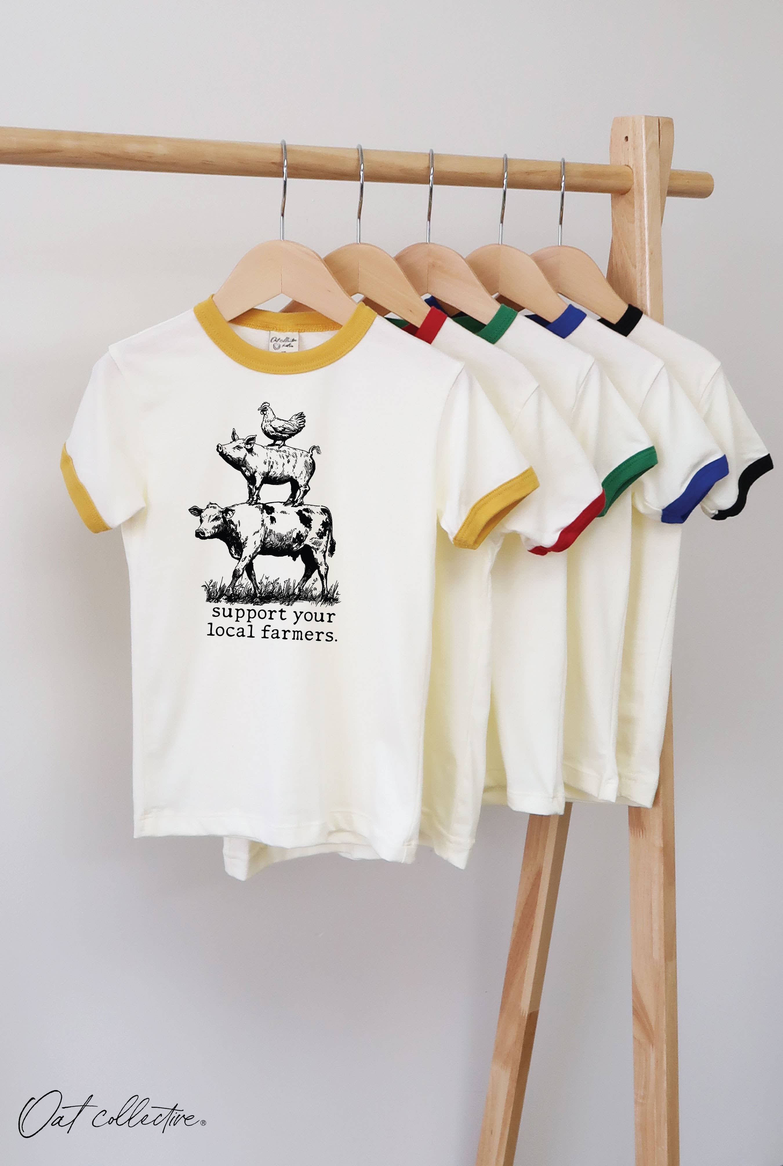 OAT COLLECTIVE - Wholesale Screen Printed T-Shirt - Kids - SUPPORT YOUR LOCAL FARMERS Toddler Unisex Ringer Top1