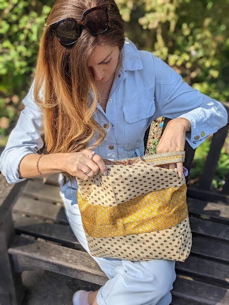 Pri Pri - Vente Tote bag – femme - Sac fourre-tout upcyclé en sari, doublé, couleurs variées, fabrication éthique4