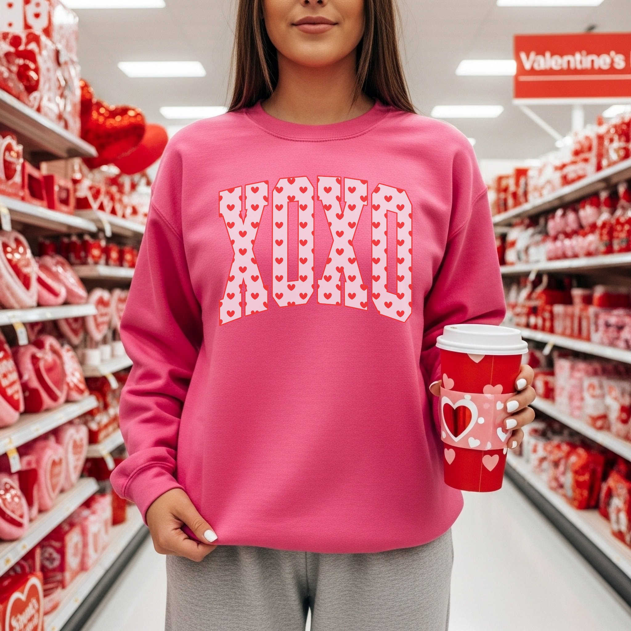 Hey Jude Graphic Tees - Wholesale Graphic Sweatshirt - Women's - XO Heart Print Valentine Crewneck Sweatshirt3