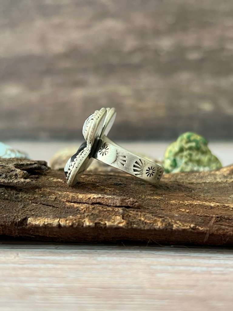Nizhonitradersllc - Vente Bague de cocktail/de cérémonie - Bague ajustable en argent sterling fait main avec White Buffalo signée Nizhoni3